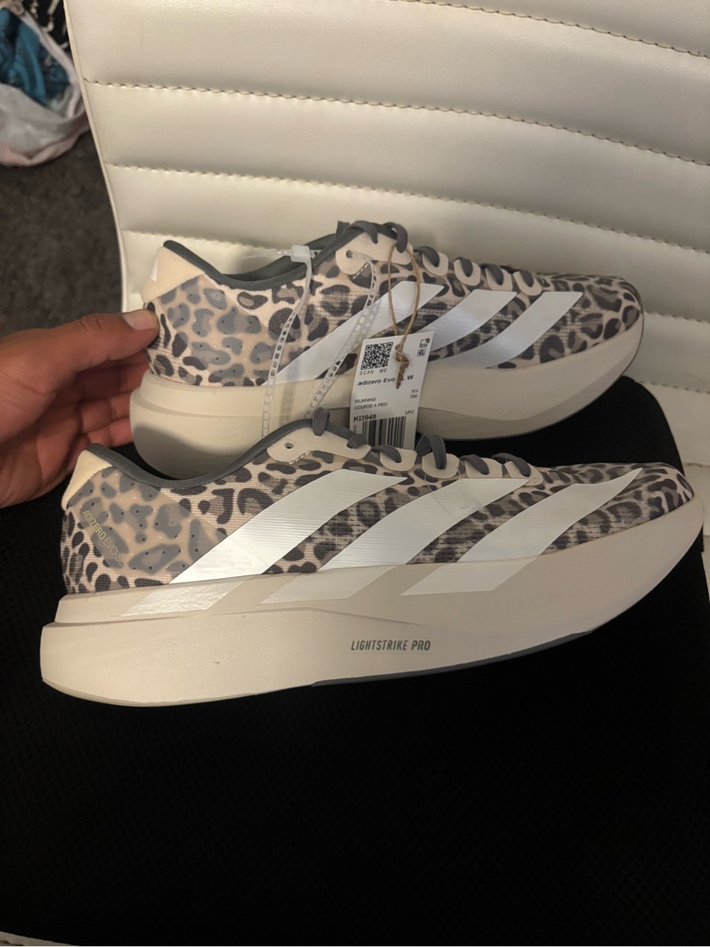 Adidas Women’s Lightstrike Pro Leopard Print Running Shoes - White/Taupe